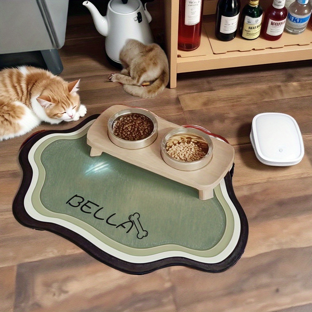 Tapis d'alimentation personnalisable pour animaux de compagnie - Séchage rapide et absorbant, tapis antidérapant pour gamelles de chat avec le nom de votre animal, design nordique pour sol de chien.