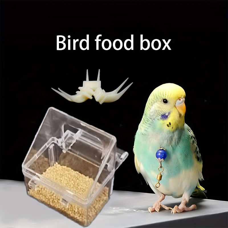 TEMU 4pcs Transparent Anti-spill Bird Feeder, 1 Hanging Bird Feeding Tray And 3 Feeding Forks, Parrot And Sparrow Feeder, Easy-to-clean Pp Plastic