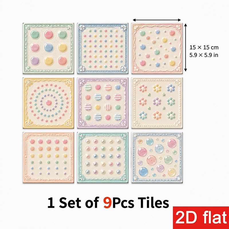 TEMU Pegatinas de Azulejos de Pizarra 2D de 9 piezas 15X15Cm (5.9X5.9In) - Diseño Arquitectónico Estético con Puntos y para Salpicadero de Cocina o