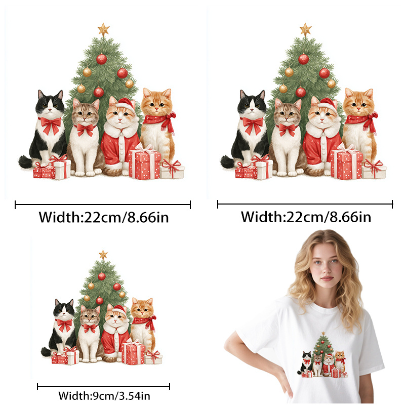 TEMU 3pcs Christmas Cat Pattern High-definition Heat Transfer Stickers, Diy Iron-on Patches, , , High Tear Resistance, Fade-resistant And Washable,