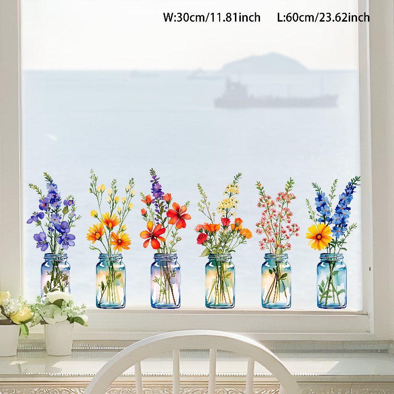 TEMU 1pc 2d Flat Window Sticker, Watercolor Style Floral Theme Glass Sticker Decoration, Window Sticker, Home Decoration Shop Window , Pvc Glue-free