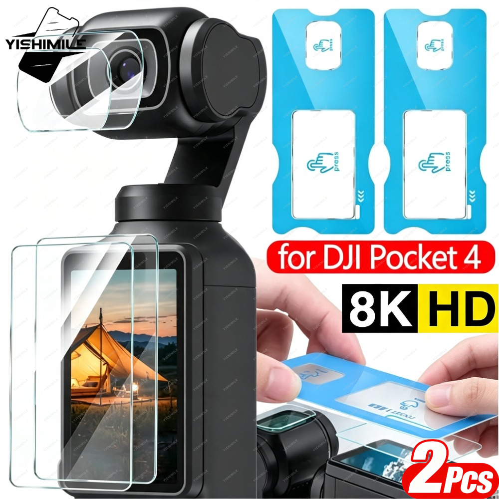 TEMU [durable Protection] 2pcs Anti-reflective Tempered Glass Screen Protectors And Lens Films With Kit For Pocket 4 3, Seconds Installation,