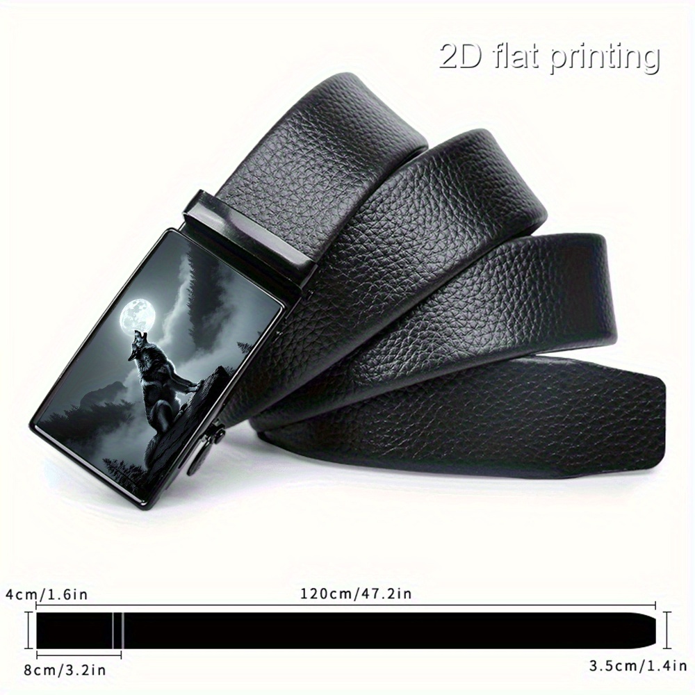 TEMU 2d Mysterious Night Sky And Wolf Silent Pattern Art Design - Durable High-quality Exquisite Belt, Men's Sliding Belt, Adjustable Business Belt