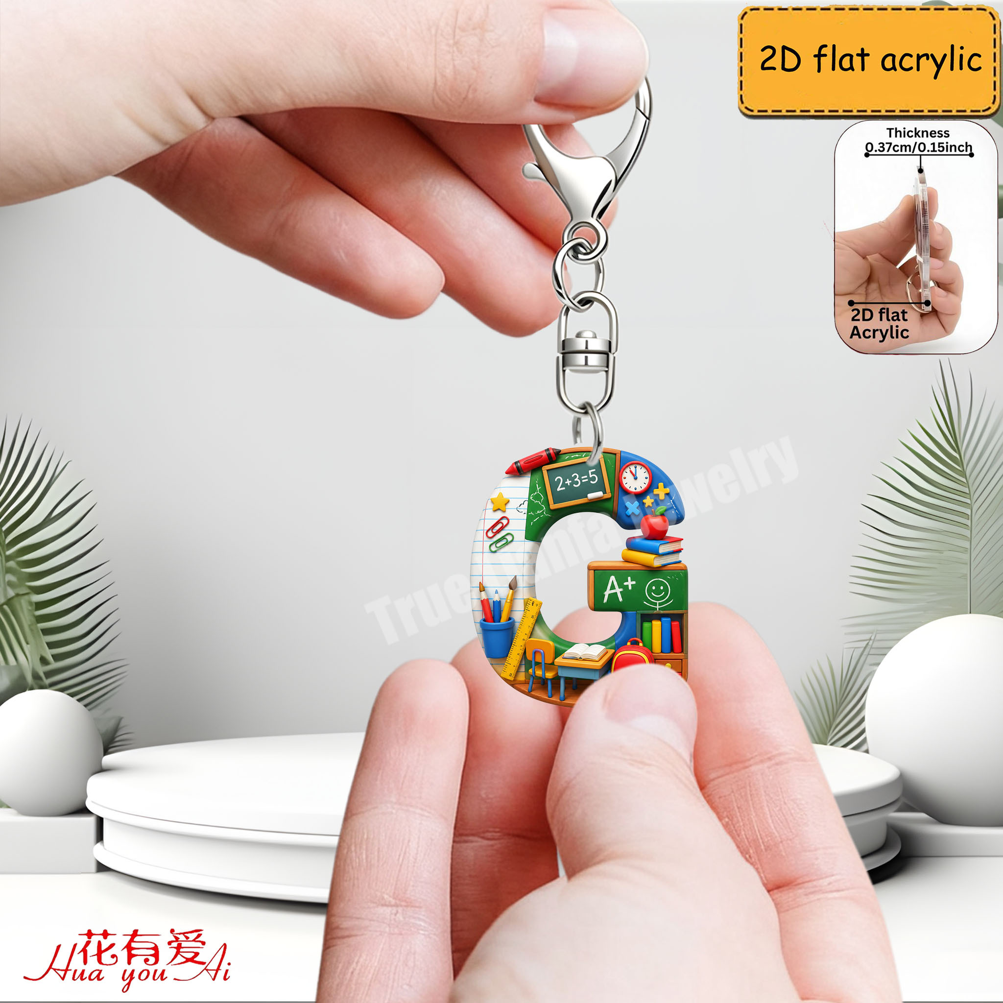 TEMU Portachiavi Acrilico 2D Piatto - [Piano 2D] Design Scuola, per Decorare Casa, Borse, Auto o Cellulari. Ottima Idea Regalo per Compleanni, Feste,
