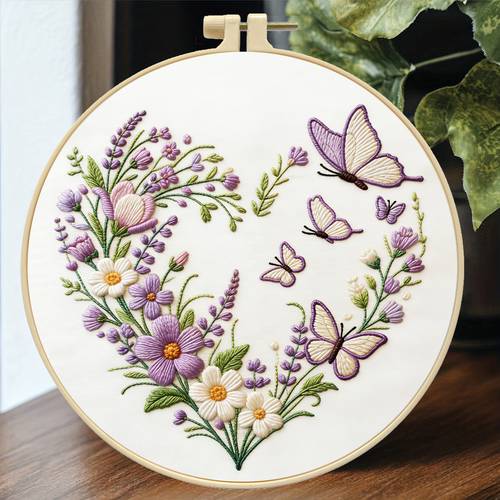 1 set printed embroidery kit purple floral happy mothers day pattern hand embroidery kit suitable for embroidery enthusiasts and beginners embroidery cloth instructions and thread ideal gift for friends or family