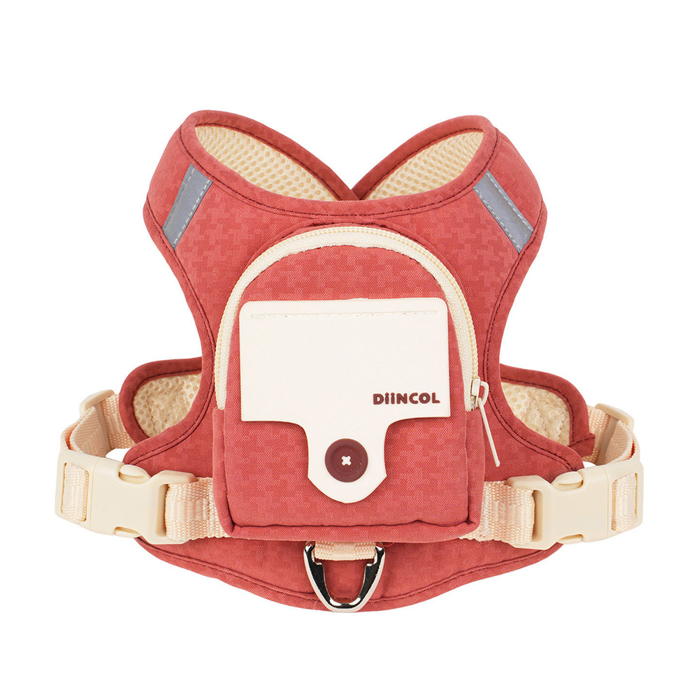 TEMU Mini Backpack Harness For Small & Medium Dogs - Lightweight Mesh Dog Vest With Adjustable Reflective Vest, Zipper Pocket & Striped, Suitable For