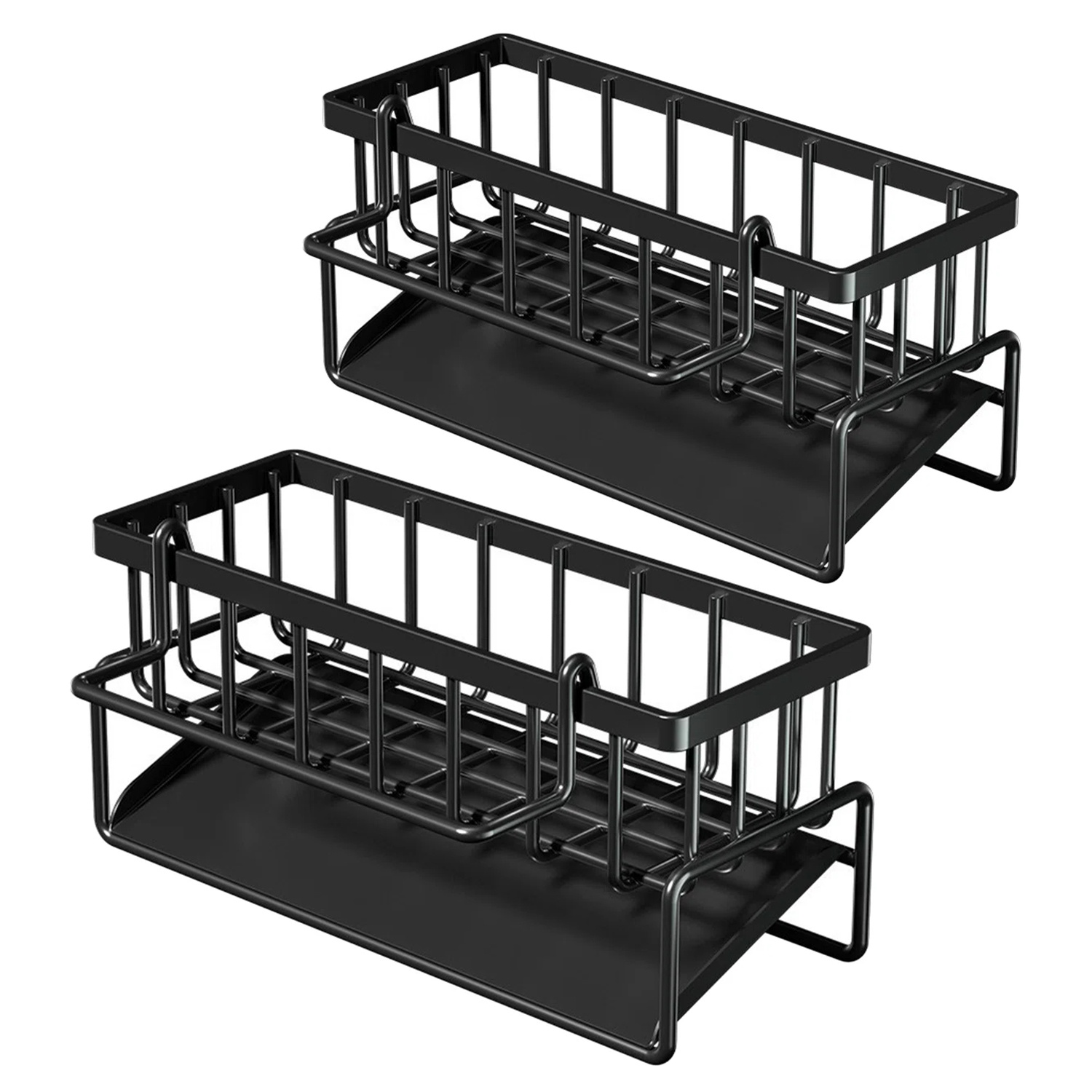TEMU Kitchen Sink Caddy Organiser, 2 Pack Sponge Holder For Kitchen Sink With Self Draining Tray, Dish Soap Scrubber Brush Dishcloth Holder Rack,