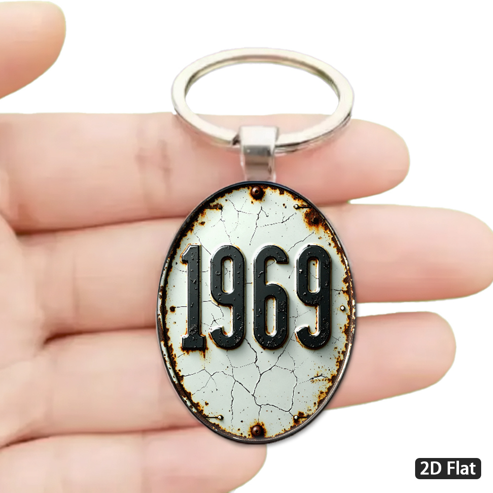 TEMU 1pc Of Bag Backpack Decorations, A Vintage Industrial Style "1969" Rusty License Plate Themed Keychain, Featuring A Distressed Texture Design,