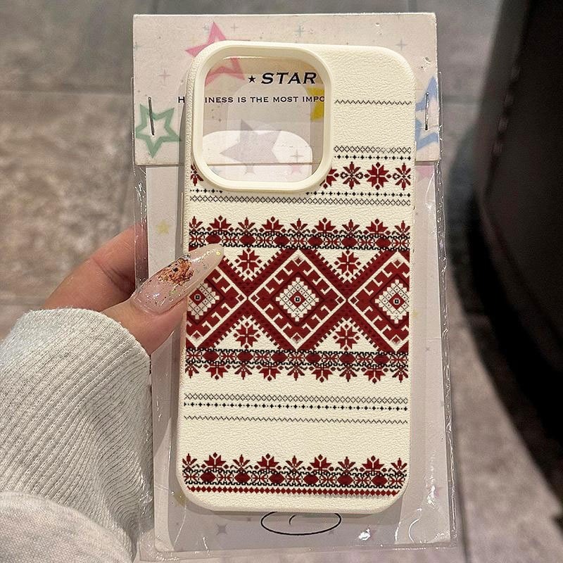 phone case red and white ethnic style embroidered pattern phone case compatible with iphone 17 16 15 14 13 12 11 11 pro 12 pro 13 pro 14 pro 15   pro 17 pro 11 pro max 12 pro max 13 pro max 14 pro max 15 pro   pro max