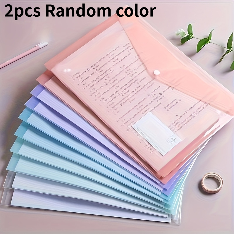 TEMU Random Color A4 File Folders With Snap Button - Morandi Colors, Plastic Document Jackets, Pp Material For School Office