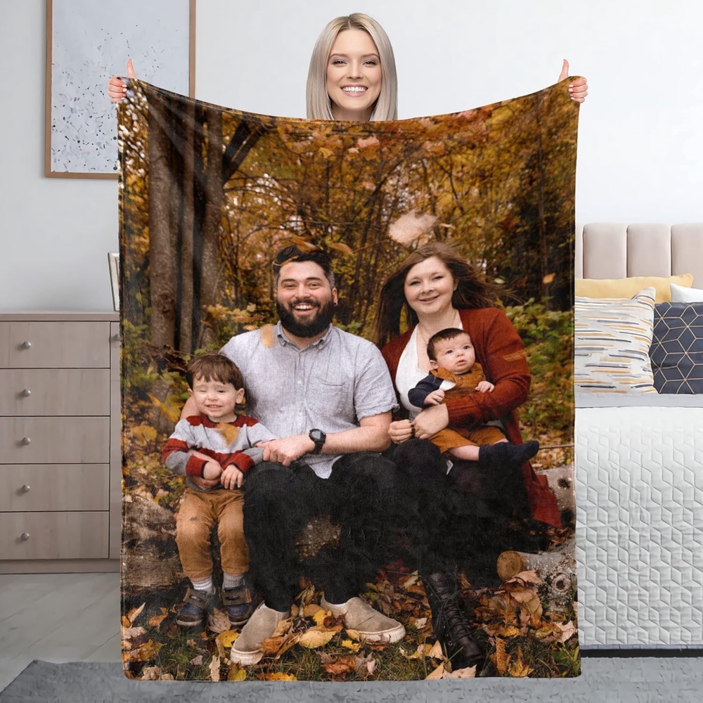 Image of Custom Single Throw Blanket, Personalized Print Photo Blanket, Unique Anniversary Gift For Family Couple Parents