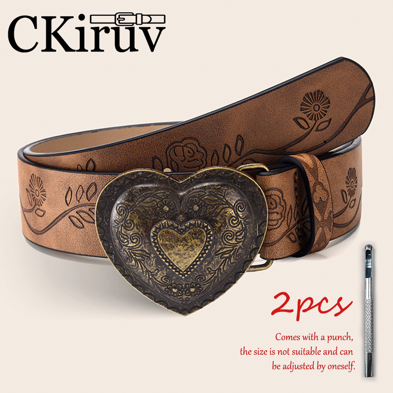 TEMU 2pcs 1pc Y2k Retro Belt And 1pc Puncher With Vintage Bronze Horse Button, Retro Western Cowboy Belt Embossed Vintage Appearance Adjustable Belt,
