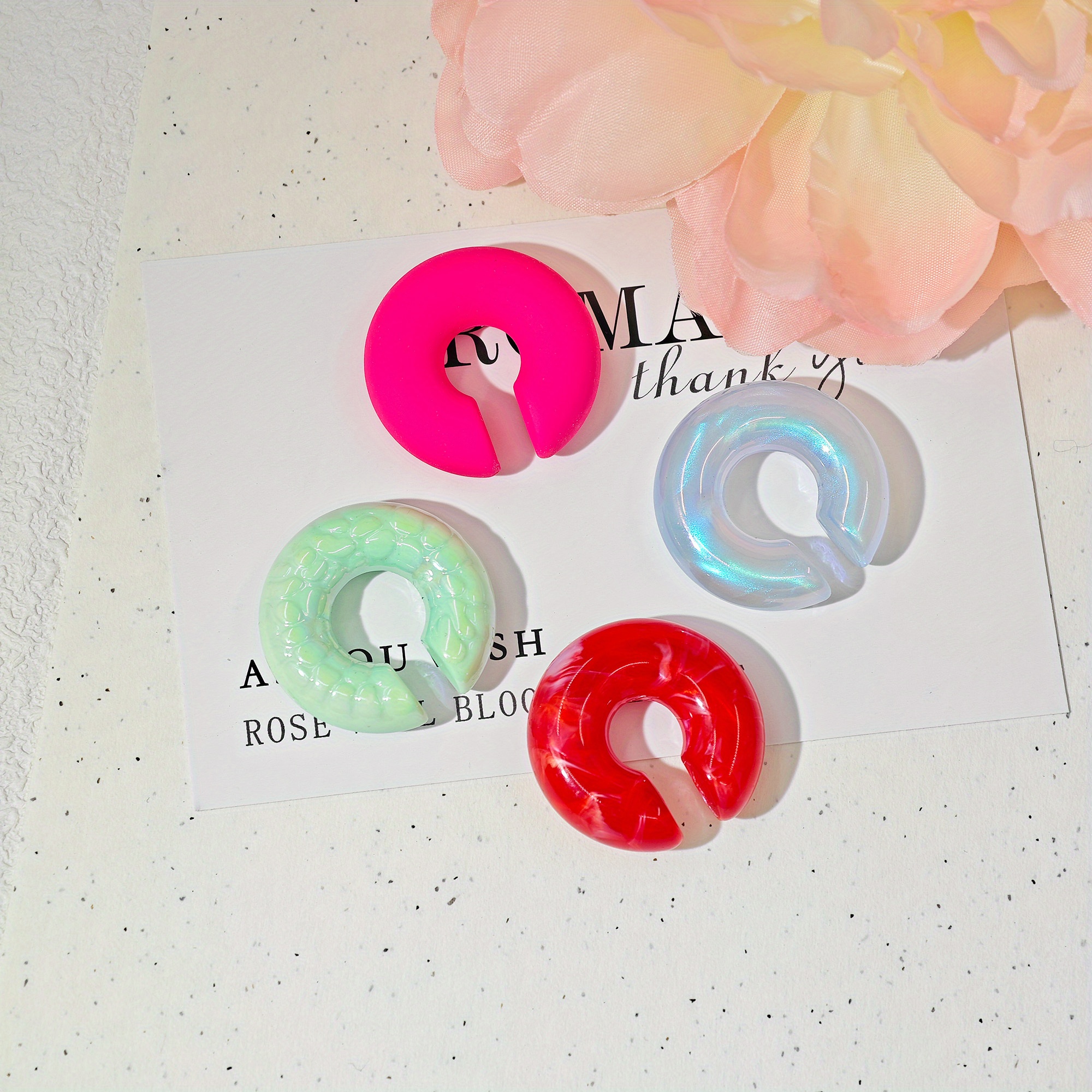 Romantic Thank You Earring Set - Chunky Acrylic Resin C Clip Ons