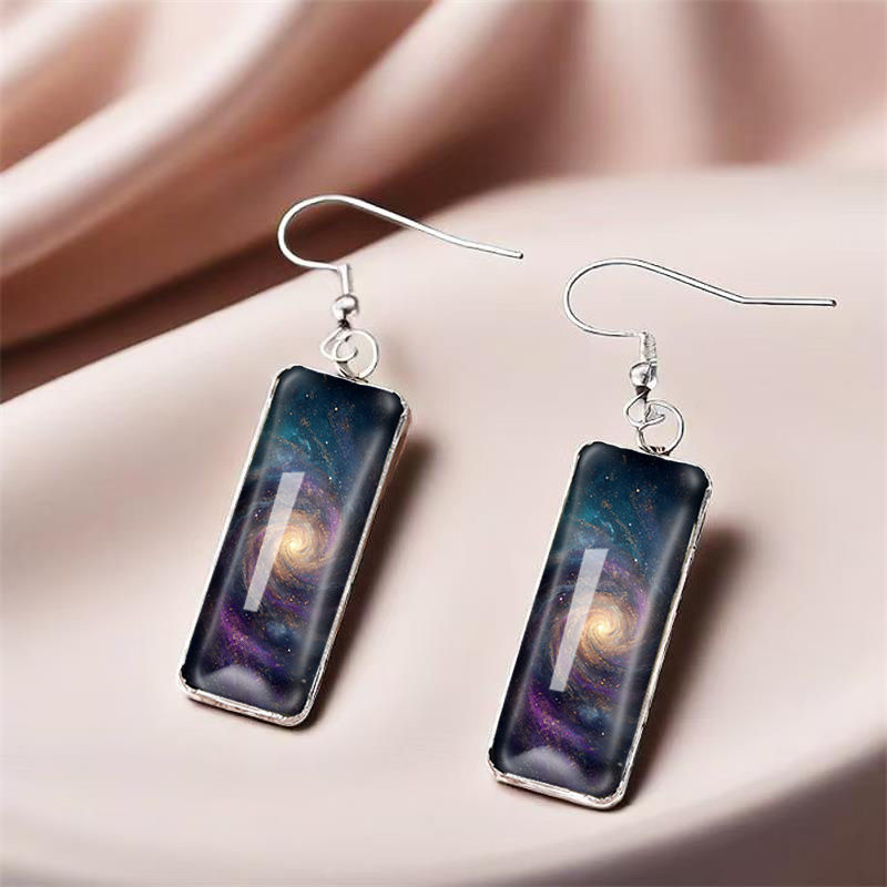 Fashionable Universe Galaxy Illustration Rectangular Hook Earrings