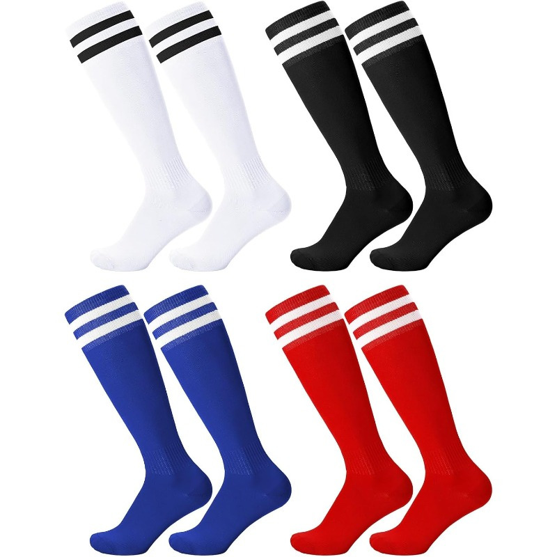 Image of 4 Pairs 's Football Socks Football Socks Breathable Soccer Socks Long Football Sports Socks For Boys Girls Youth Junior Running, Training, , Hockey (aged 5-13)