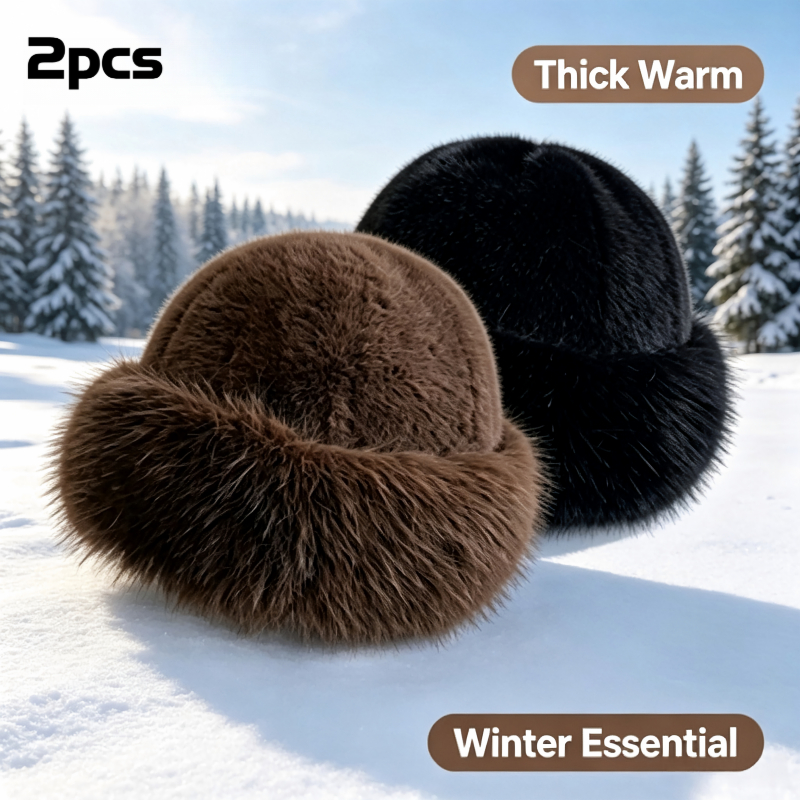 TEMU 2pcs New Women's Fashion Winter Plush Fisherman Hat Women's Thickened Trimmed Bucket Hat Mongolian Hat Outdoor Travel All-match Cold-proof Warm