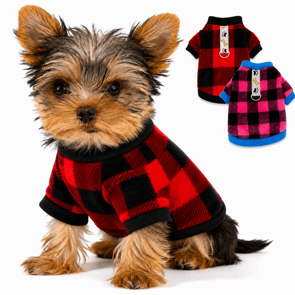 TEMU 2pcs T-shirts à Carreaux pour Chien avec Anneaux de Fixation pour Laisse, Vêtements Thermiques pour Chiots pour Temps Froid, Vêtements d'Automne