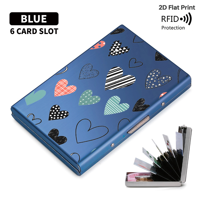 TEMU Minimalist Rfid Blocking Metal Card Holder Slim Metal Wallet Anti-theft Credit Card Protector Case Pop Up Card Ejector Portable Geometric Heart