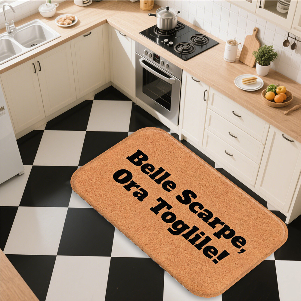 TEMU Tappetino 1 pz con italiana da bagno "Belle Scarpe, Ora Toglile!" per soggiorno, camera da letto, cucina, antiscivolo, assorbente, , lavabile in