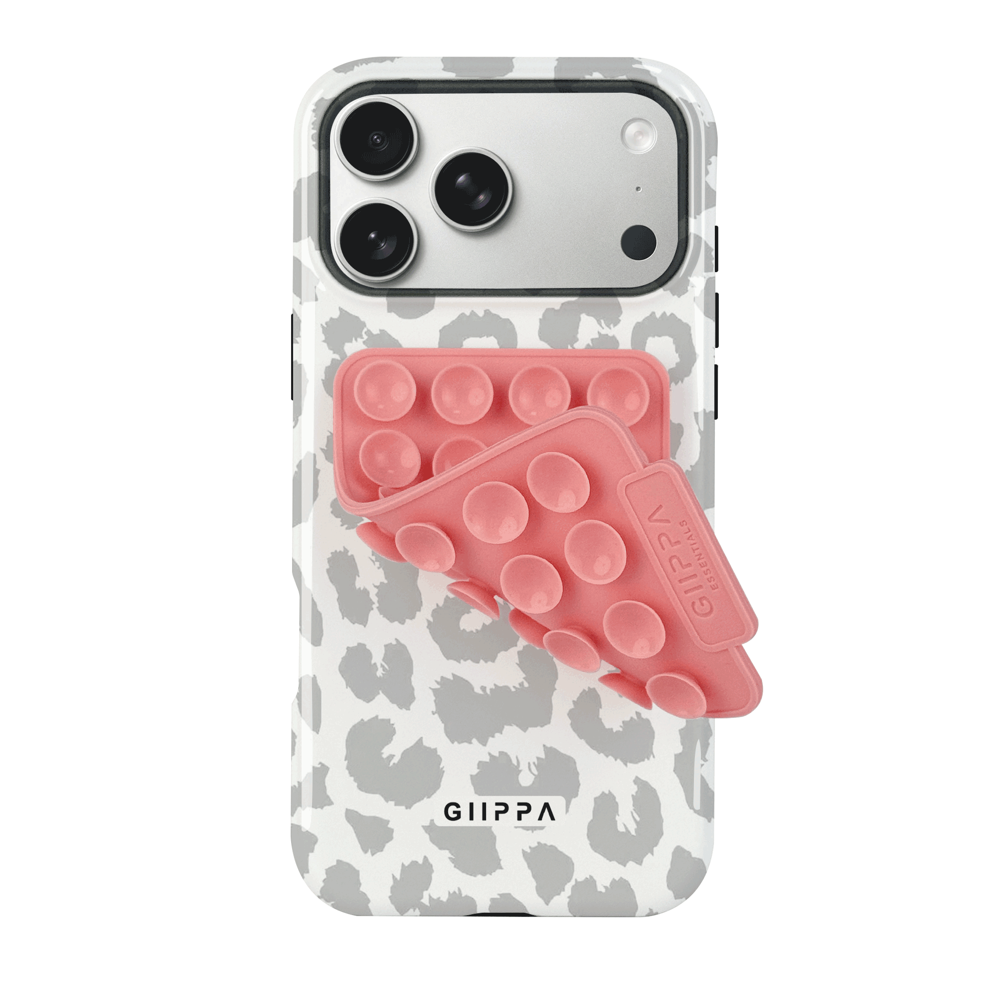 TEMU Phone Case - Gllppa Wildclan Light Gray Leopard Print Glossy 2in1 Film Case And Pink Suction Cup Set/tough Dual Layered/superior
