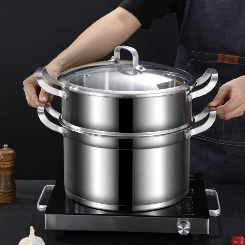 10 inch stainless steel double boiler pot with clear lid easy clean non stick bottom for kitchen restaurant use composite bottom not pick   details 2