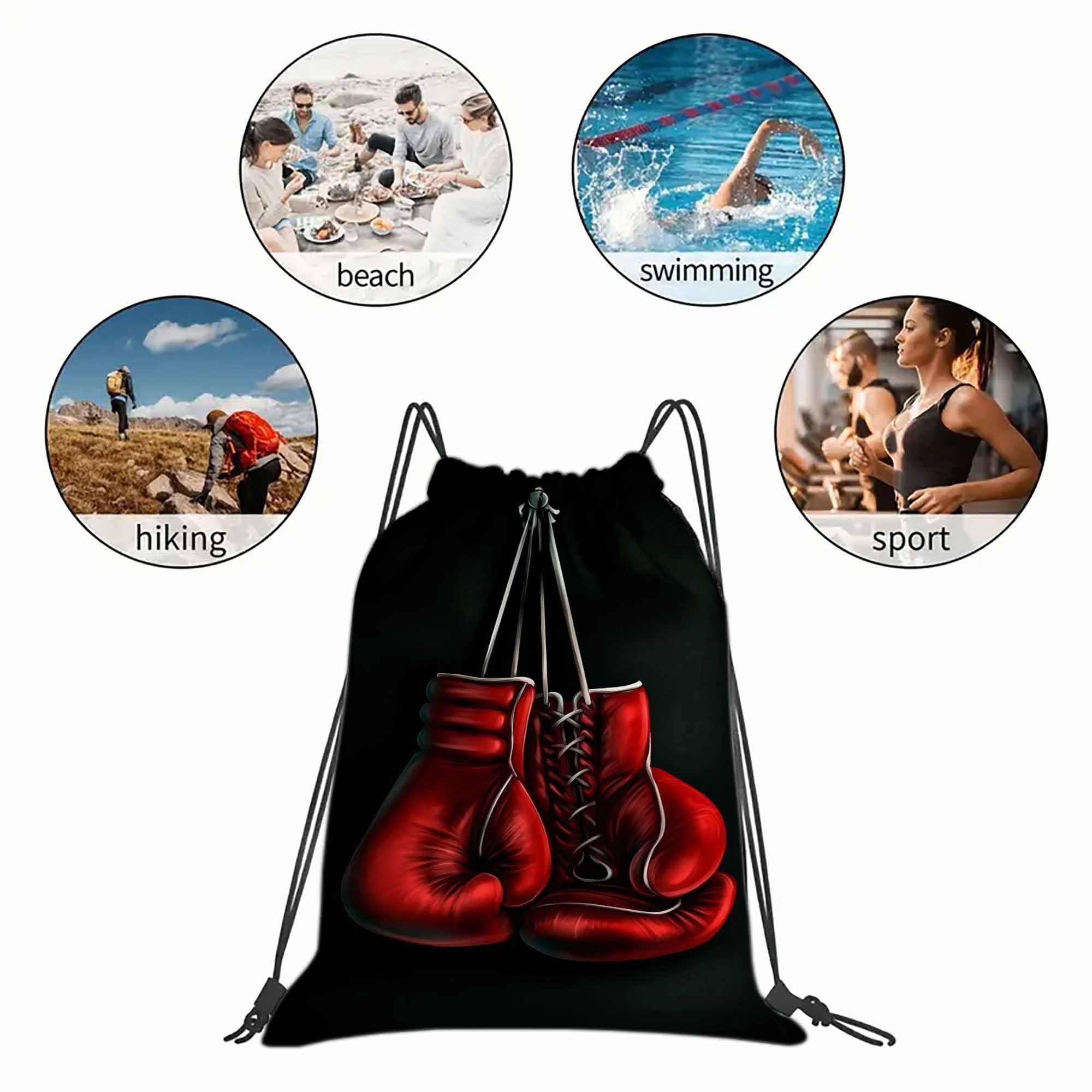 TEMU 1pc Red Boxing Gloves Drawstring Bag With Adjustable Strap & Closure - Machine Washable Gym Bag Suitable For Sports, Travel, Fitness, Outdoor,