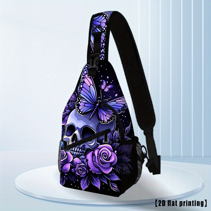 TEMU Sac Banane de Sport "Papillons Roses et Crâne" (6) Sac Bandoulière Confortable Sac à Dos Épaule Sac à Cartes d'Identité Tendance Femme Homme Sac