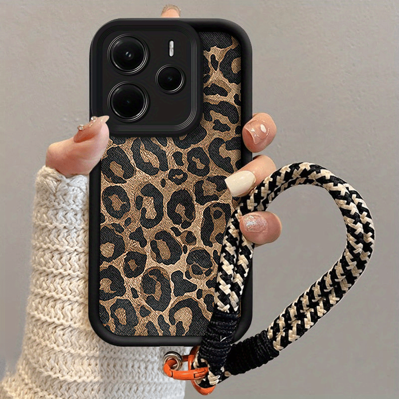 TEMU Custodia per telefono con stampa leopardata adatta per Xiaomi Redmi Note 14 4G, con laccetto, adatta sia per che per donne. Custodia -caduta in