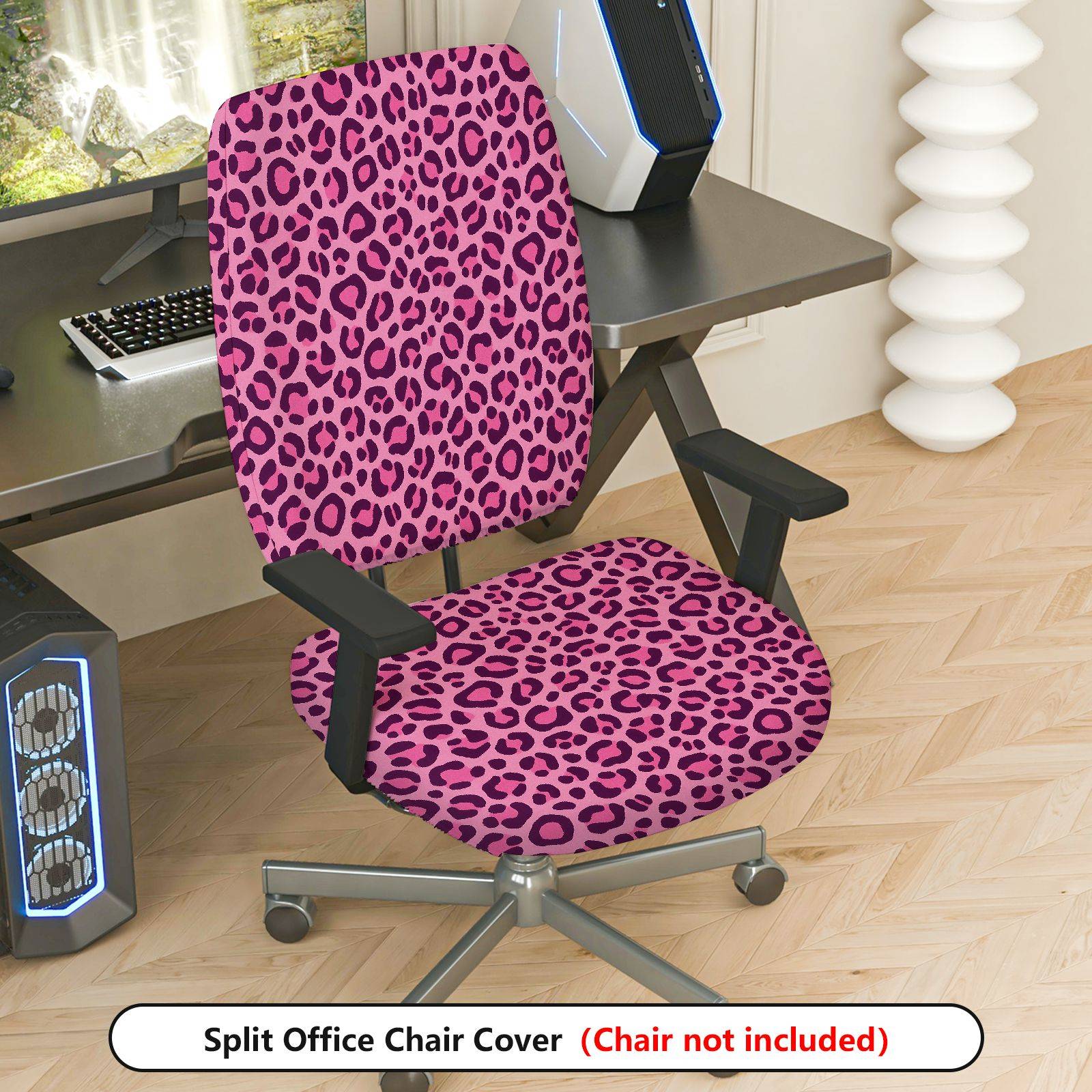 TEMU 2pcs Pink Leopard Print Elastic Chair Cover Suitable For Chairs - Removable Seat Cushion & Backrest Covers, Stretchable Protective Cover,