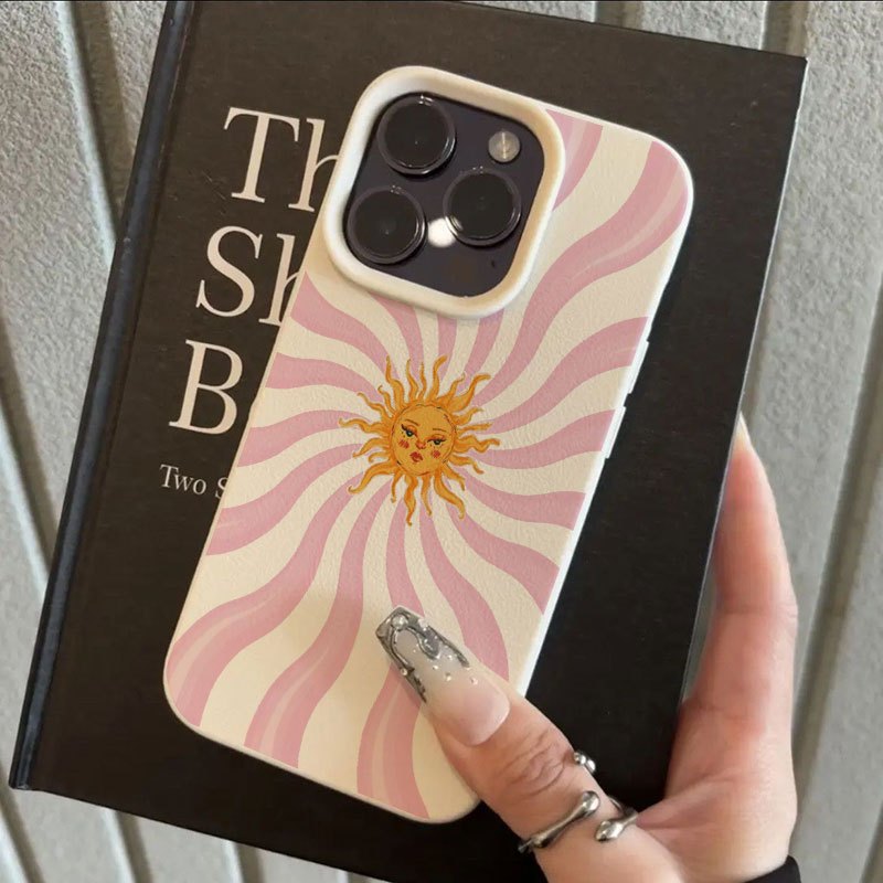 TEMU Phone Case: Pink Swirl Sun Pattern Case, Suitable For Iphone 17 Pro Max, Iphone 16 Pro Max/14/15 Plus/15/13 Pro/12/11, Premium Tpu,