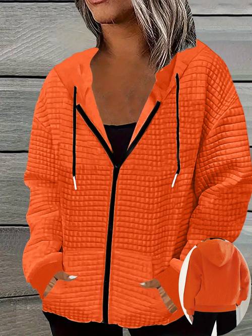 plus size plus size womens zip up hooded jacket with waffle texture fabric