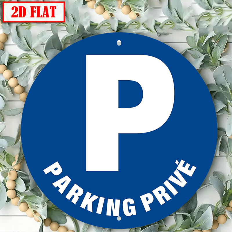 TEMU Panneau de stationnement privé plat 2D en aluminium, 1pc, rond, 8x8 pouces, plaque métallique étanche, design et blanc, style vintage, à