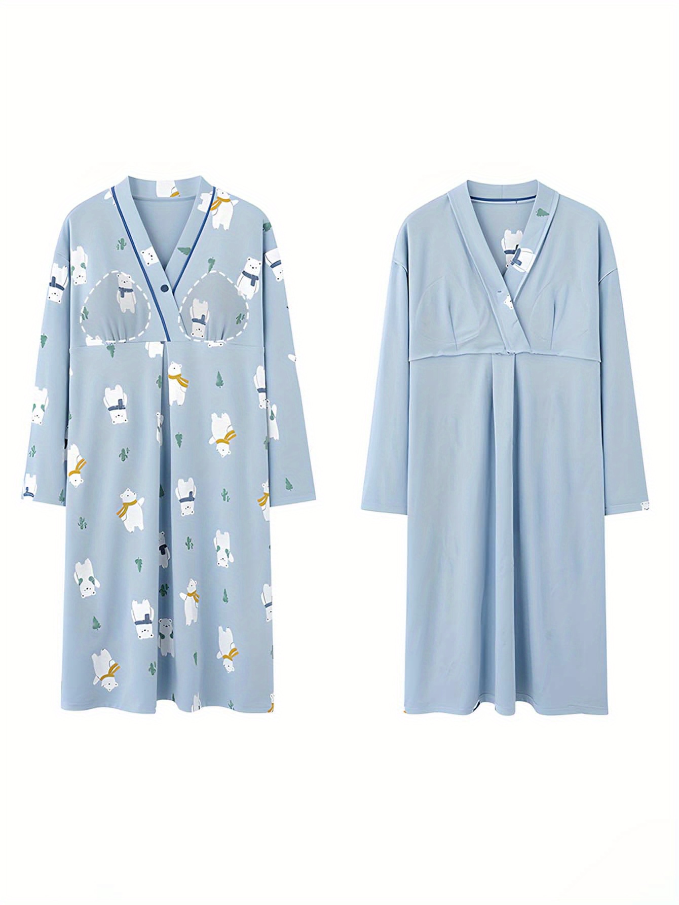 maternity nightgown with breast pad soft v neck long sleeve maternity dress for pregnancy postpartum breastfeeding cute animal cloud print loose   season   maternity clothes  able pregnancy wear   maternity design medium   fabric Product details 9
