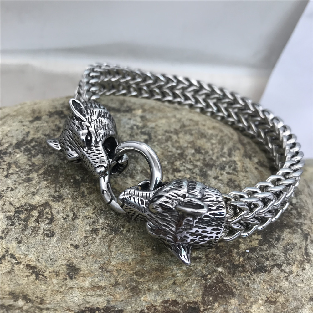 Image of Nordic Titanium 316l 316l 316l 316l Stainless Steel Bracelet Men's Viking Celtic Wolf Head European And American Bracelet Bangle