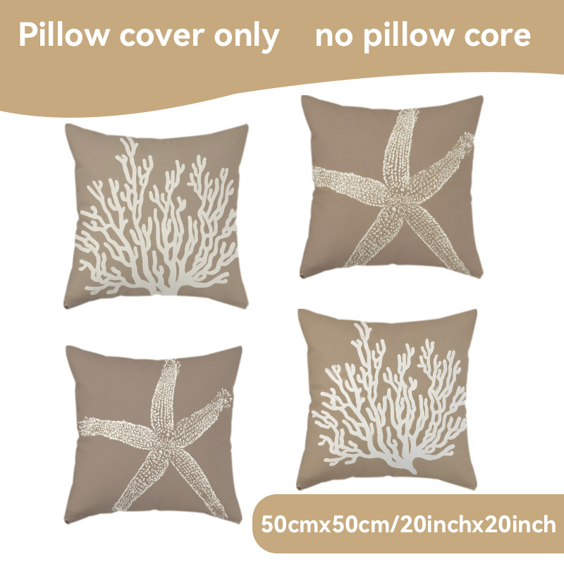 TEMU Set di federe piatte 2D - 4 pezzi con corallo e stella marina, federe beige facili da per divani da esterno, federe decorative per la casa con