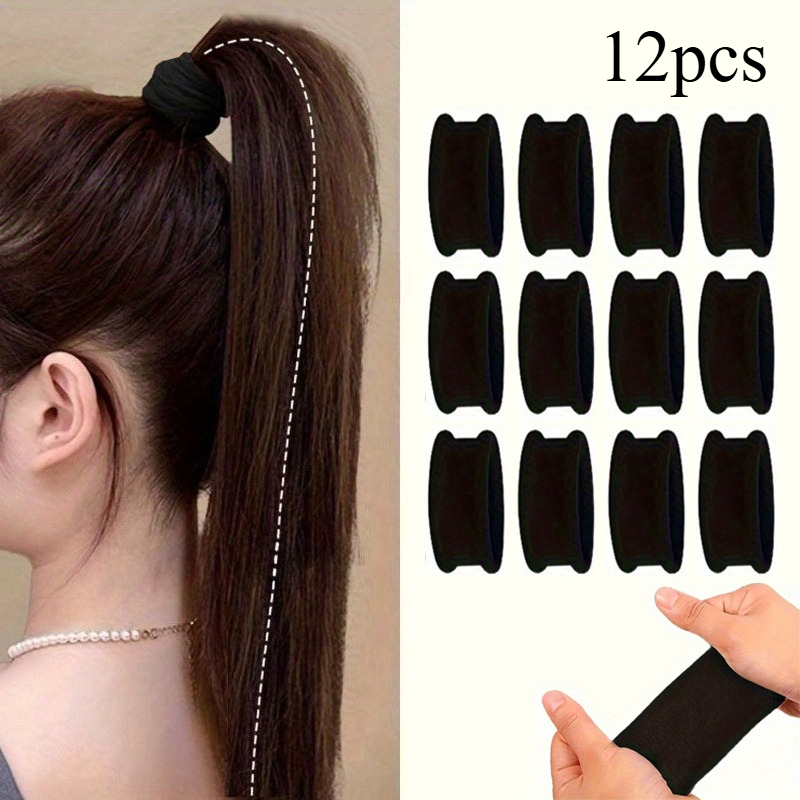 TEMU 12 élastiques à cheveux noirs couture ultra-larges et très élastiques, un accessoire de cheveux haut de gamme qui ne dégrade pas les élastiques.