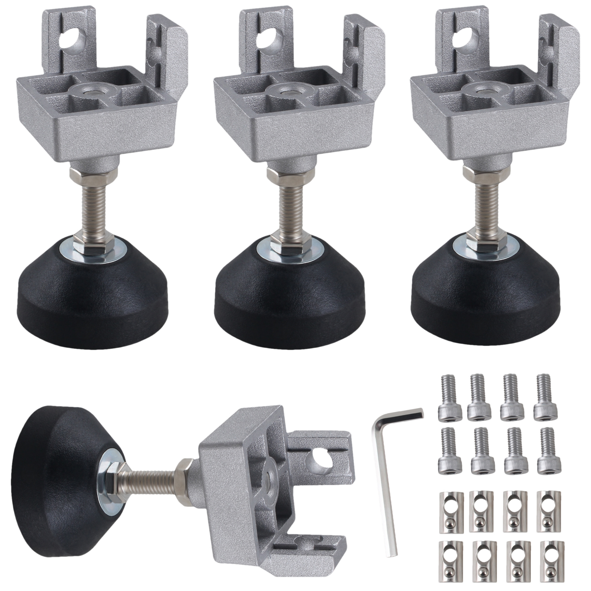 Image of 4pcs 4040 Profile Foot Cup Connectors, M8 Threaded Support Foot Connectors, Adjustable Foot Pads For Industrial Frames