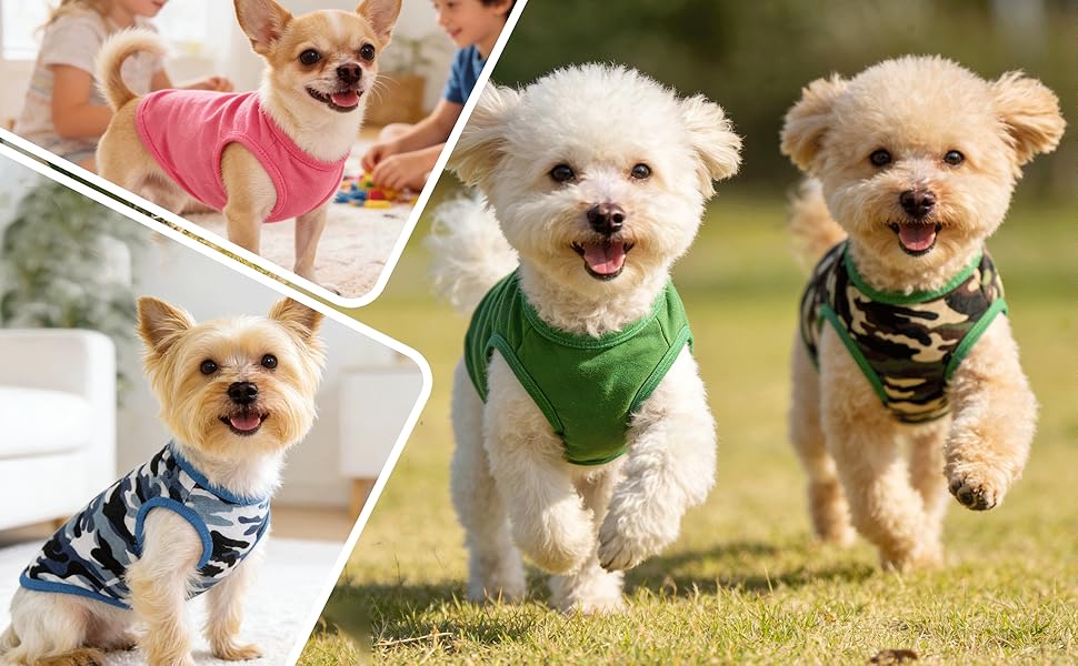 2pcs Chihuahua Clothes Summer Dog Shirt Suitable for Small Dogs Soft Puppy Outfit Camouflage Pattern Breathable Pet Apparel for Yorkshire Terrier Shih Tzu Cats XXS~M Blue Pink Green