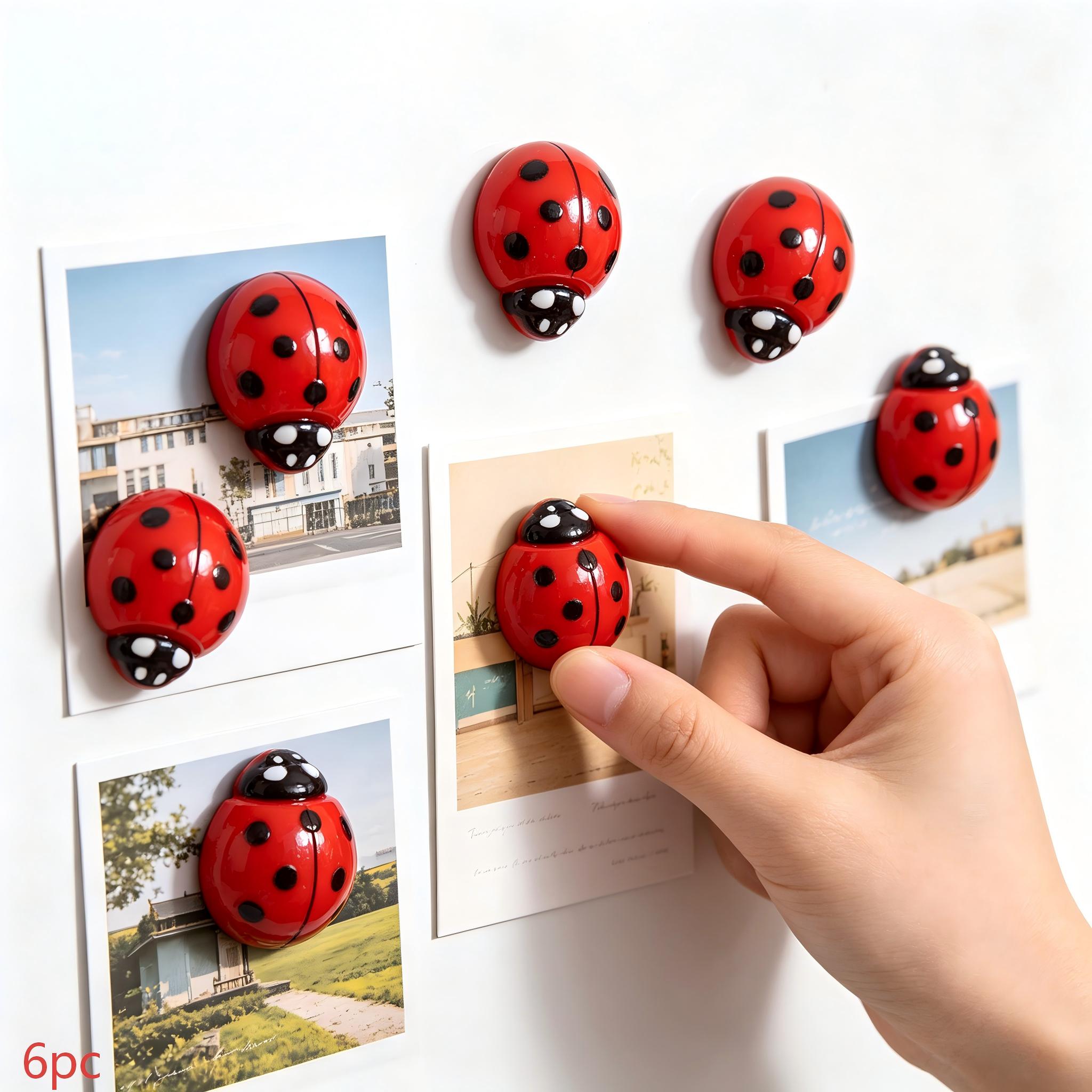 TEMU 6pcs Red Ladybug Resin Magnets Suitable For Kitchen, Office, Dishwasher & Whiteboard - Multi-functional Decor With Ladybug, Resin Fridge Magnets