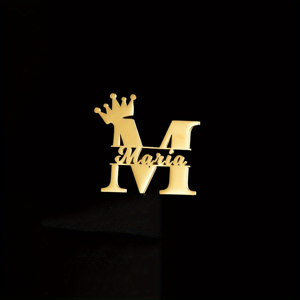 TEMU Personalized Stainless Steel Crown Brooch - Custom Initials & Numbers (e.g., Mary's M) - Elegant Birthday, Anniversary, Wedding, Promotion
