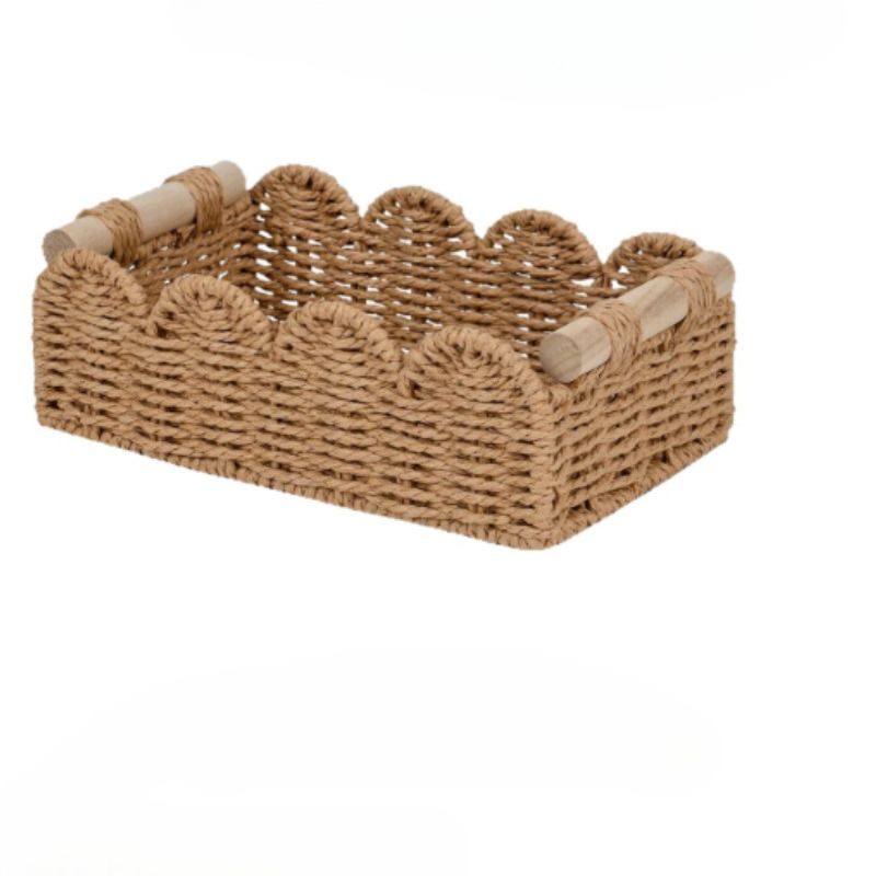 TEMU 1/2pcs Hand-woven Bathroom Storage Basket For Organizing, Toilet Tank Paper Roll Storage Basket With 2 Wooden Handles, Suitable For Desktops,