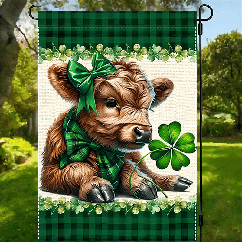 

Happy 's Day Garden Flag With Cow Design - Double-sided, Waterproof Polyester, Home & Outdoor Decor, 12x18 Inches