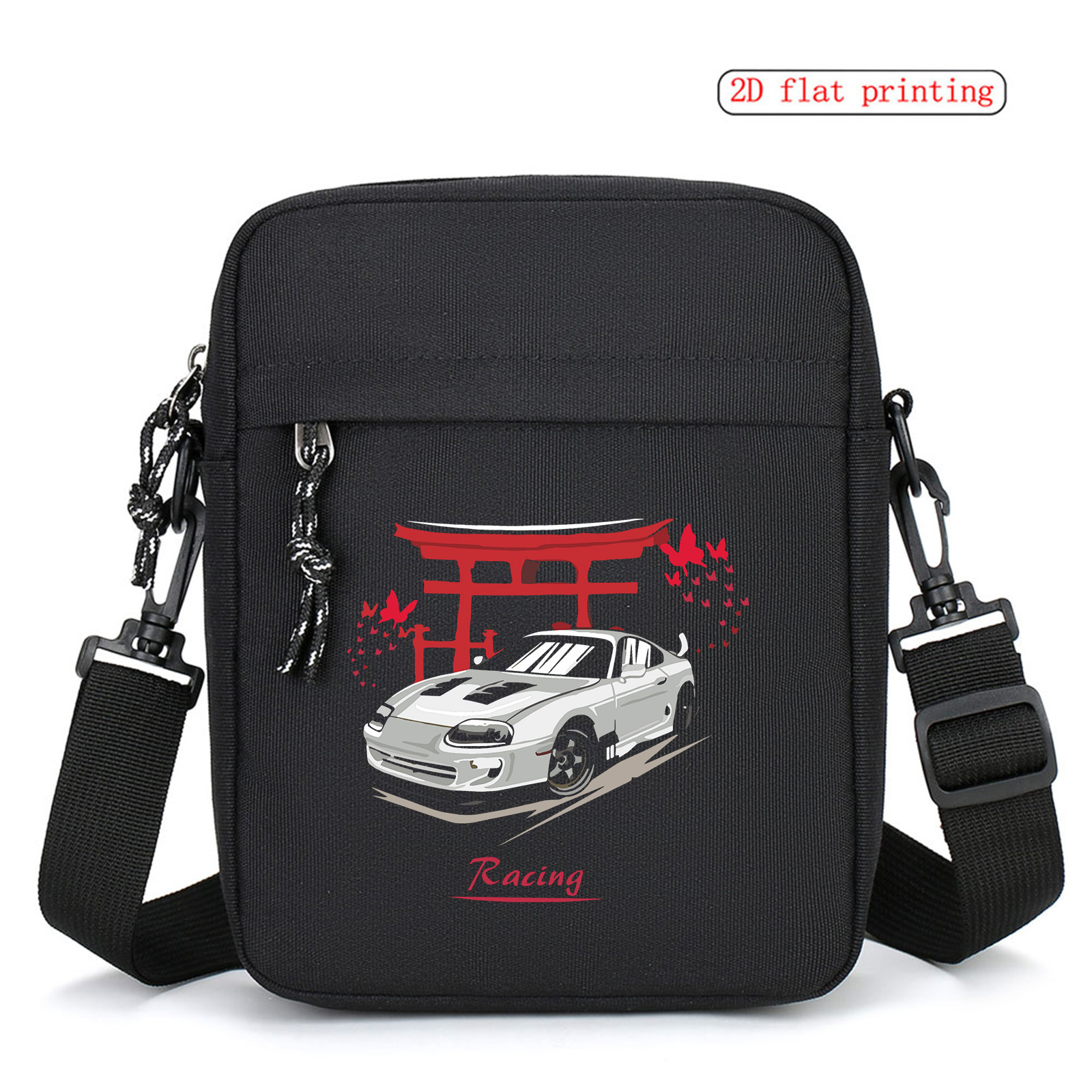 TEMU 1pc Black Fashionable Minimalist White Sports Car Print Crossbody Bag, Multi-functional Large Capacity Shoulder Bag, Phone Pouch, Suitable For