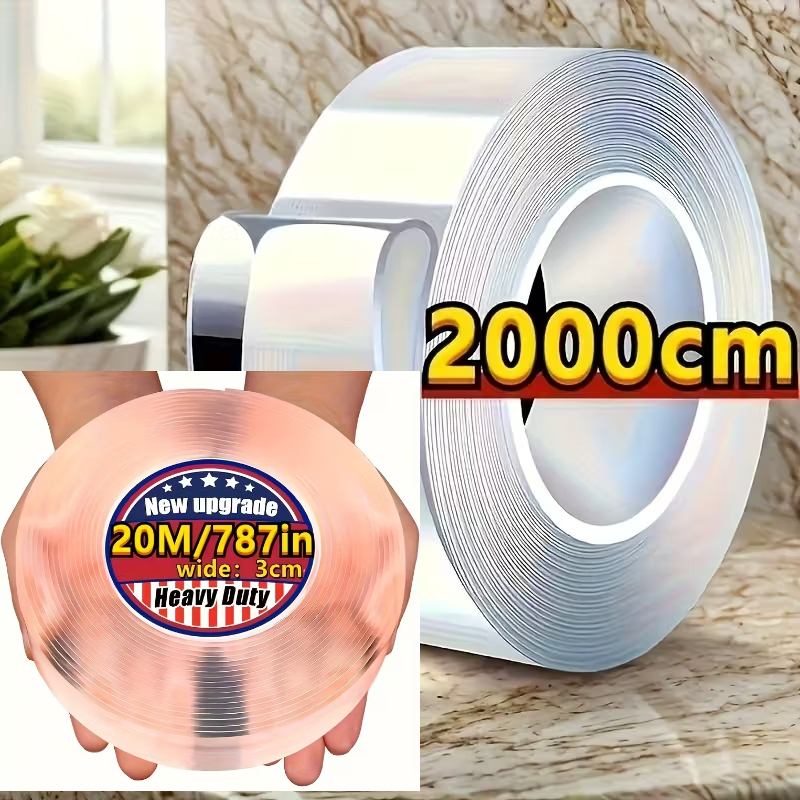 E-shop 1 Rolle 3 cm breites Nano-Doppelseitenband – Ultra-starkes transparentes Klebeband, hochwertig wiederverwendbar, rückstandsfrei. Geeignet für
