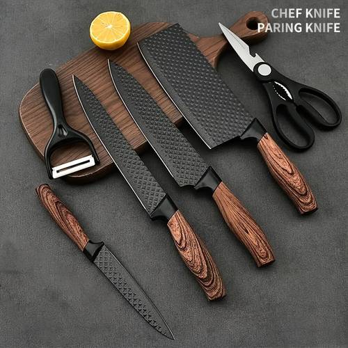 6pcs kitchen knife combo set vegetable knife slicing knife fruit knife multi purpose scissors and melon planer knife set
