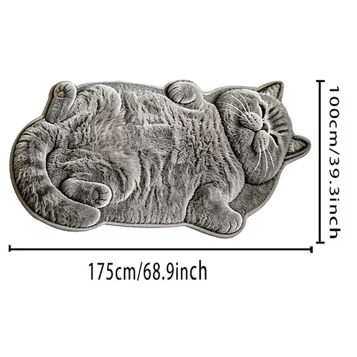 TEMU Velvet Pointed Base 2d Painting Thin Plush 3d Effect Non-long Pile Cartoon Cute Gray Fat Cat Irregular Rug Lazy Lying Kitten Shape Balcony Mat