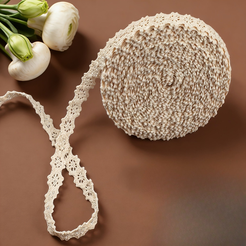 TEMU Ruban de dentelle crochetée vintage beige taille 5, convient pour la fabrication de nœuds, la couture, les décorations de mariage, de cadeaux et