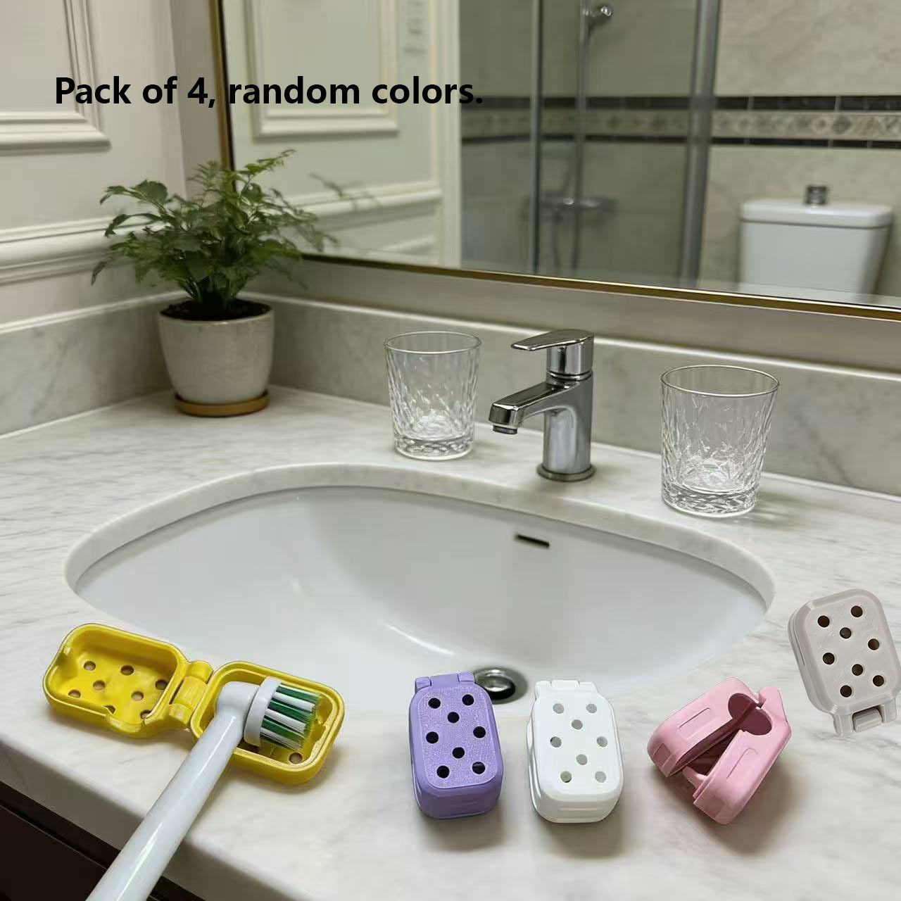 TEMU Juego de 4 fundas para cabezales de cepillo de dientes eléctrico de color aleatorio, diseño con orificios transpirables para mantenerlos ,