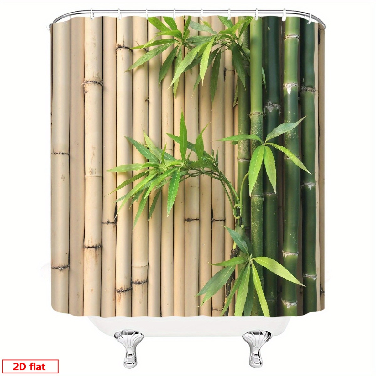 TEMU 2d Flat, 2d Flat Printing Shower Curtain, 1pcshower Curtain Featuring Green Leaves, Embodying And Rustic Asian Cottage Aesthetic. This Digital