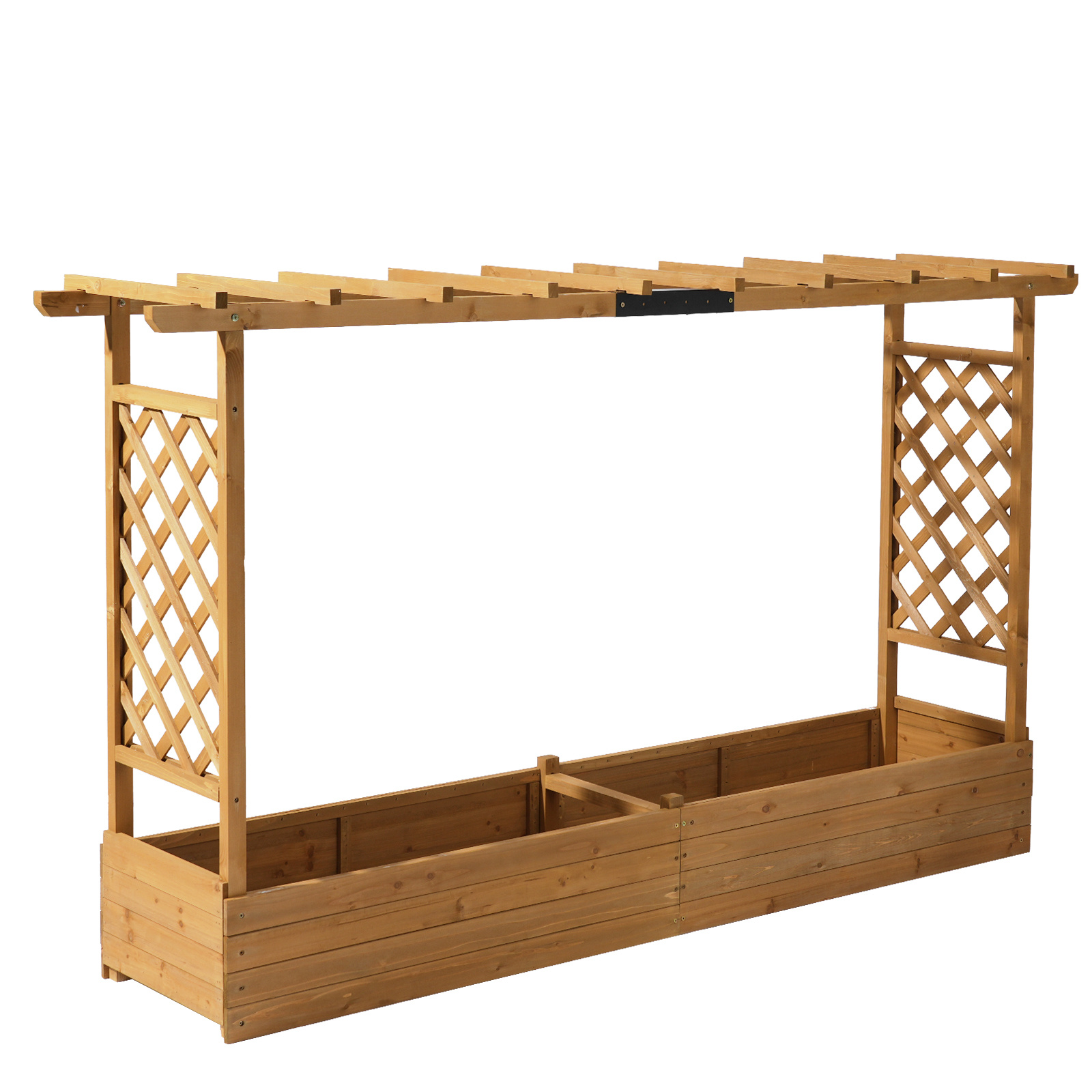 Image of Extra Wide Wood Planter, Solid Fir Wood Teak Raised Beds, Large Capacity Flower Rack, Heavy Duty Outdoor Garden Planter Box, For Patio, Yard, Garden, And Greenhouse, 200*45*113cm